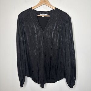 Chicos Animal Print Satin Blouse Womens 2/12 Black Bishop Sleeve Mob Wife Office